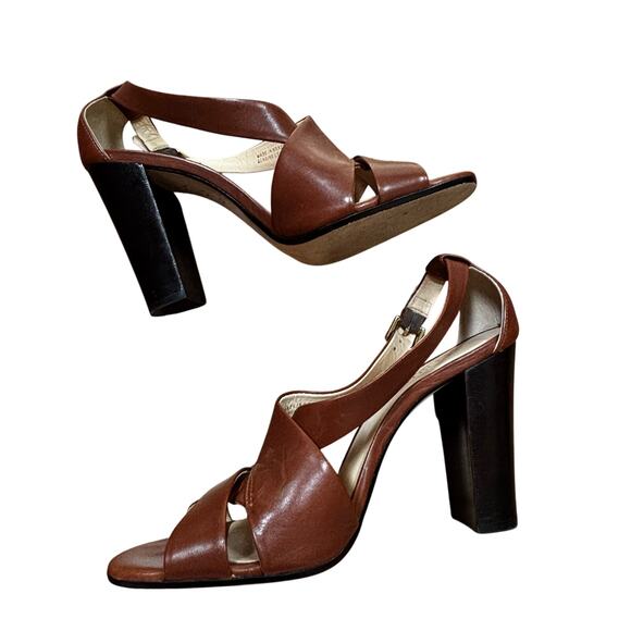 Talbots US 9B shoes brown leather high heel strappy sandals classic casual chic - Picture 8 of 13